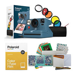 Polaroid Now Plus Instant Film Camera (Calm Blue/Gray Blue) Bundle with Polaroid Originals Color Instant Film for i-Type Cameras (8 Exposures) and Everything Photo Box Bundle (3 Items)
