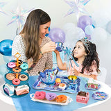 Golray Tea Party Set for Little Girls Frozen Toys Inspired Elsa Princess Gift, 49Pcs Kid Tin Tea Set & Luxury Food Playset & Carry Case, Kitchen Pretend Play Toy 3-5 Years Toddler Girls Birthday Gift