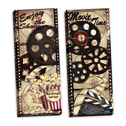 Movie Night! Classic Old-Fashioned Cinema"Enjoy the Show" and"Movie Time" Panel Set by Tre Sorelle Studios; Two 12x36in Stretched Canvases