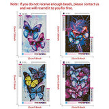 4 Pack 5D Full Drill Diamond Painting Kit, KISSBUTY DIY Butterfly Diamond Rhinestone Painting Kits for Adults and Beginner Butterflies Diamond Arts Craft Decor, 13.8 X 9.8 Inch