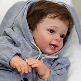 RXDOLL Reborn Baby Dolls Boy Toddler 24 inch Silicone Realistic Reborn Toddler Baby Doll Boy Smiling Face with Grey Outfit for Boys Girls Gift