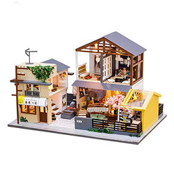 Dollhouse Miniature with Furniture, DIY Wooden Doll House Kit Japanese-Style Plus Dust Cover and Music Movement, 1:24 Scale Creative Room Idea Best Gift for Children Friend Lover (First Dreams)