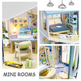 ROBOX Miniature Dollhouse DIY Kits 1/24 Scale Mini House Wooden Craft Models Miniature House Kit Coordinated INS Style Room with Furniture，Dust Cover and Led Light