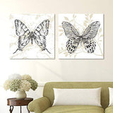 wall26-2 Panel Square Canvas Wall Art - Butterflies on Floral Background - Giclee Print Gallery Wrap Modern Home Decor Ready to Hang - 12"x12" x 2 Panels