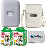 Fujifilm Instax Mini Link Smartphone Printer - (Ash White) + 2X Fujifilm Instax Mini Twin Pack Instant Film (40 Sheets) + Protective Case for Fuji Link Printer