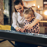 RIF6 Electric 61 Key Piano Keyboard - with Over Ear Headphones, Music Stand, Digital LCD Display, Teaching Modes and Adjustable Stool - Electronic Musical Instruments Starter Set for Kids and Adults