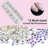 Crystals AB Nail Art Rhinestones Decorations Nail Stones for Nail Art Supplies and Clear Crystal Rhinestones with Pick Up Tweezer and Rhinestone Picker Dotting Pen