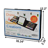 Sunnyglade 185 Pieces Double Sided Trifold Easel Art Set, Drawing Art Box with Oil Pastels, Crayons, Colored Pencils, Markers, Paint Brush, Watercolor Cakes, Sketch Pad