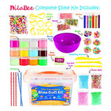 DilaBee Ultimate DIY Slime Making Kit for Girls and Boys - Package Includes 12 Ready Mixed Slime, Glitter, Glow Powder, Charms, Beads + Mixing & Sculpting Tools