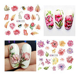 Flower Nail Art Stickers Decals Summer Nail Decorations Blooming Flower Nail Stickers Decals Water Summer Sliders Chrysanthemum Peony Design for Manicure 12 Sheets