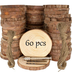 Unfinished Natural Wooden Slices 60 Pcs 3.2-4 Inch Wood Circles for Crafts DIY Christmas Ornament Craft Wood Kit with Bit,Blank Round Wood Slice with Bark for Art,Painting,Party (60)