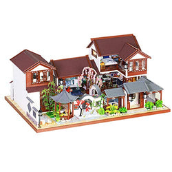 Doll House with Furniture, DIY Wooden Doll House Kit, Villa-Style with LED and Music Movement, Creative Room with 1:24 Ratio, Creative Best Ideas for Children Friend Lover (Jiangnan Ancient Town)