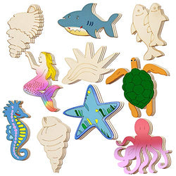 30 Piece Unfinished Wood Cutouts Ocean Animals Wooden Paint Crafts Animal Wood Pieces for Kid Home Decor Ornament DIY Craft Art Project, Octopus, Whale, Dolphin, Seahorse, Fish (3.9 x 0.1 Inch)