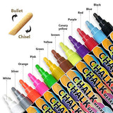 Chalk Markers -12PCS Premium Chalkboard Chalk Pens Non Toxic, Dustless, Best for Blackboard, Window, Glass, Bistro, 6mm Reversible Chisel or Fine Tip