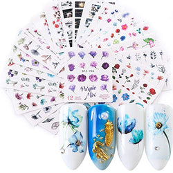 Nail Stickers for Nail Art Flowers Butterfly Nail Art Stickers Water Transfer Nail Decals Nail Decorations for Nails Supply Watermark DIY Colorful Art Foils for Nails Design Manicure Tips 24 Sheets