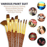 Paint Brushes for Acrylic Painting 10Pcs Art Paint Brush Set with Nylon Hair Wood Handle Full Range of Sizes & Shapes Kit for Acrylic Oil Watercolor Adult Kids Drawing Arts Crafts Accessories