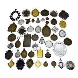 Julie Wang 60pcs Assorted Antiqued Bronze Silver Setting Bezel Tray Pendant Blanks Without Glass