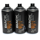 Montana Black Spray Paint Set of 3 Pocket Sized 150ml High Pressure Cans for Murals and Graffiti