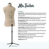 Dritz Mr. Tailor Adjustable Dress Form, Male, Black