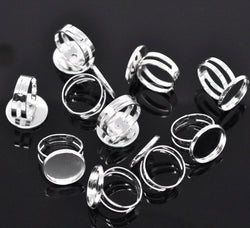PEPPERLONELY Brand, 20PC Silver Plated 16.7mm Bezel Cup Ring Settings Adjustable Us 6.75 or