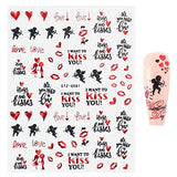 Valentines Day Nail Stickers, 10 Sheets 3D Self-Adhesive Metallic Red Heart Nail Art Decals Rose Kiss Love Angel Heart Eifel Tower Valentine Nail Design DIY Acrylic Nail Decoration for Women Girls