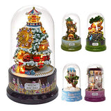 OUYAWEI Music Dollhouse Rotating Cabin DIY Doll House with Transparent Cover Music Box for Children