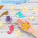 30 Pcs Unfinished Wood Ocean Sea Animal Cutouts Seahorse Shark Whale Dolphin Goldfish Starfish Octopus Turbot Pipefish Turtle Fish Wooden Cutouts for Craft Painting Home Decor Ornament DIY Art Project