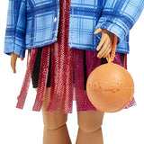 Barbie Extra Doll #13 in Basketball Jersey Dress & Accessories, with Pet Corgi, Extra-Long Crimped Hair with Pink Streaks & Flexible Joints, Gift for Kids 3 Years Old & Up