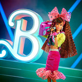 Barbie Rewind 80s Edition Dolls’ Night Out Doll (11.5-in Brunette) in Party Look Featuring Neon Jacket, Skirt & Accessories, with Cassette Tape Doll Stand, Gift for Collectors