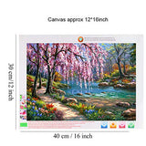 5D DIY Diamond Painting by Numbers Kits for Adult Kids, Full Drill Diamond Painting Dotz Dream Riverside Landscape Wall Decor Painting Stickers Arts Craft for Home