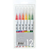 Kuretake Fude Brush Pen, Clean Color Real, 12 Colors Set (RB-6000AT/12VA)