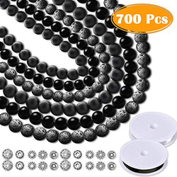 Paxcoo 700pcs Lava Beads Glass Beads Black Lava Stone Rock Beads Kit with Elastic Bracelet String