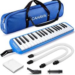 CAHAYA Melodica 37 Keys with Carrying Bag and 2 with Mouthpieces Air Piano Keyboard Musical Instrument for Kids and Adults, Blue, Model CY0049-2
