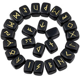 rockcloud Black Obsidian Rune Stones Tumbled Engraved Lettering Crystal Set for Wicca Crystals