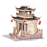WYD DIY Chinese Style Ancient Building Model Kit Pavilions and Towers 3D Dollhouse Surprise Assembly Puzzle Gift Craft Toys for Children and Adults (B)