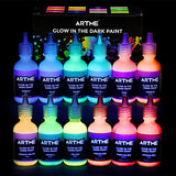 ARTME Glow in The Dark Paint, Glow Paint Set of 12 Bright Colors 30ml/1oz, Acrylic Glow in The Dark Paint Perfect for Art Painting, DIY projects, Halloween and Christmas Decorations, Rich Pigments for Adults, Artists and Students