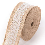 HUJI Natural Jute Burlap with Lace Ribbon for Arts Crafts Wedding Cake Rustic Decorations (10 yd,