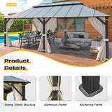 YOLENY 12' X 20' Hardtop Gazebo, Aluminum Composite Ventilation Double Roof Permanent Outdoor Pavilion Pergola Party Tent for Patio, Lawn, Garden, Poolside, Curtains and Netting Included.