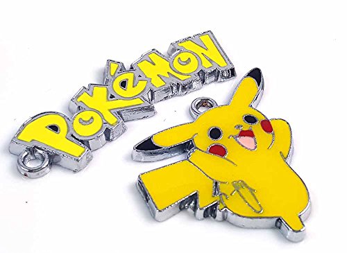 2pc Pokemon Go Yellow Pikachu Character & Words Jewelry Making Necklace Charms (Pikachu- B)