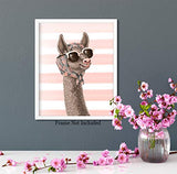 Glamourous Llama - Wall Decor Art Print on a striped light pink and white background - 8x10 unframed print featuring llamas - great gift for relatives and friends