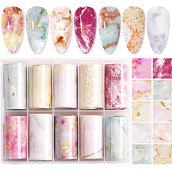 Marble Nail Foil Transfer Sticker, 10 Rolls Marble Stone Nail Foils Colorful Blooming Print Nail Art Foil Wraps Decals DIY Nail Decoration for Women Girls