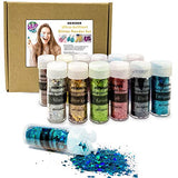 HEMOER Holographic Chunky Glitter, 12 Colors Chunky Glitter Sparkle Sequins, Cosmetic Craft Glitter Set for Epoxy Resin, Body, Face, Nail, Slime, Wedding Festival Party Decoration - 0.42oz Each Bottle