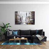 Sdmikeflax Canvas Wall Art for Living Room Office, Large Size 36" x 24" , Hand Painted Wall Decor, Modern Urban Home Decorations Artwork, Abstract Vintage Brown Buildings Cityscape Oil Paintings