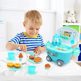 BeebeeRun Toys Tea Set , Pretend Play Kitchen with Realistic Light and Sounds,Play Food for Kids,Tea Time Toy Set Including Dessert,Cookies,Doughnut,Tea Party Accessories Toy for Toddlers,Boys Girls