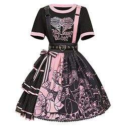 mingyuezai Women's Halloween Masquerade Party Punk Gothic Dress costume(Skirt+Tshirt+Belt,S)