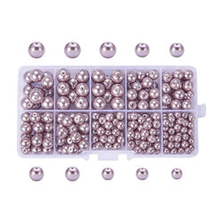 PandaHall Elite 340 Pcs Glass Pearl Round Beads 4mm 6mm 8mm 10mm Various Size Mix Lot Box Set