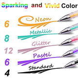 Larkpad 48 Color Gel Pen Set & 3 Coloring Books with Portable Nylon Case-24 Glitter 8 Metallic 6 Neon 6 Pastel 4 Classic for Adult Coloring Drawing Note Taking (48 Pens & 3 Books)