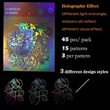 45Pcs Holographic Glitter Flower Stickers Set - PET Waterproof Decorative Plant Decals, Adhesive Stickers Decorative Label for Scrapbooking Bullet Journal Planner Water Bottles Phone Cases Laptops