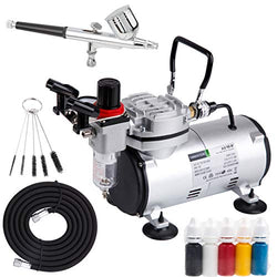 Timbertech Airbrush Kit AS18-2K, Multi-Purpose Gravity Feed Dual-Action Airbrush with Airbrush Compressor, 5 Primary Opaque Colors Acrylic Paint, Hose, Holder for Airbrush Painting