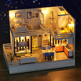 ROOMLIFE DIY Dollhouse Kit Tiny House Whole Kit 2 Floors Loft with 3 Bedroom,2 Bathrooms Kitchen,Sofa with Blue Tooth Speaker Great DIY Gift Miniature Dollhouse for Adults Dust Cover ,LED Lights
